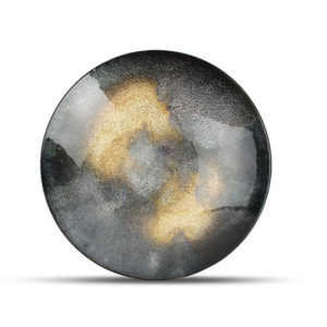 Plat décoratif 33xH6cm verre noir Cosmo