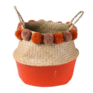 paniers avec pompons de couleur orange diam 40 cm H 32 cm